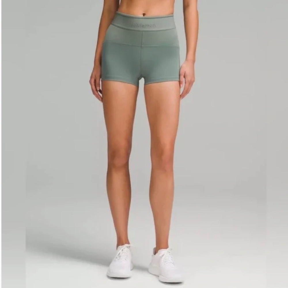 Lululemon License to Train High-Rise Short 2" Logo- Grey Eucalyptus